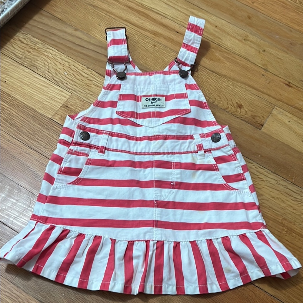 OshKosh B'gosh Red and White Striped Kids Overall Dress